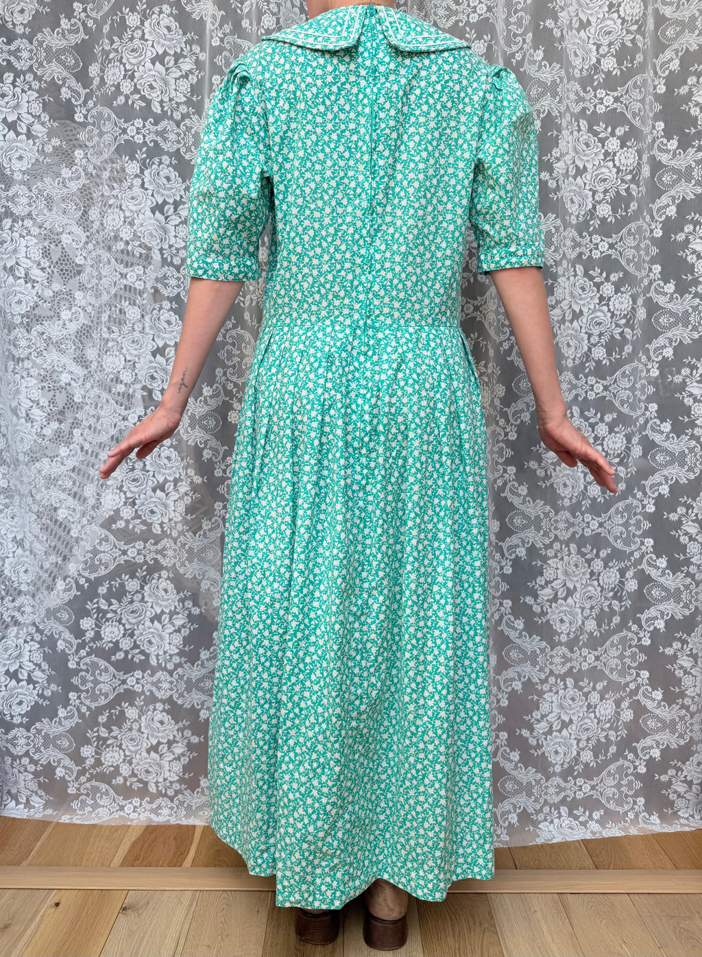 Vintage 1980s Laura Ashley Turquoise Sailor Collar Dress