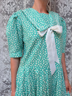 Vintage 1980s Laura Ashley Turquoise Sailor Collar Dress