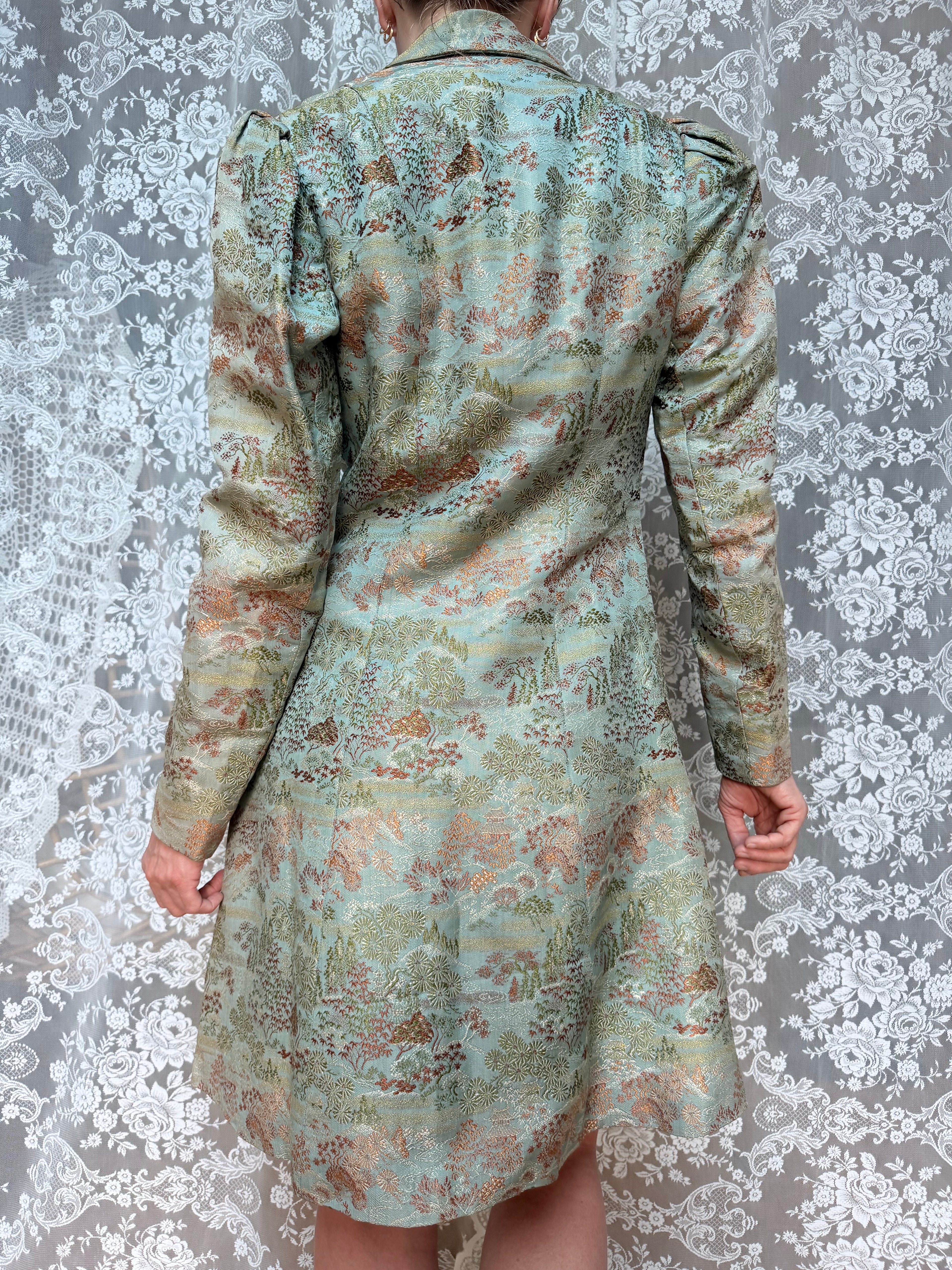 Vintage 1950s/1960s Pale Blue Oriental-Inspired Brocade Coat