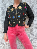 Quirky Vintage 1980s Black Cardigan with Jewels | Alice in Wonderland Inspired
