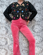 Quirky Vintage 1980s Black Cardigan with Jewels | Alice in Wonderland Inspired