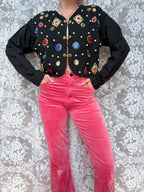 Quirky Vintage 1980s Black Cardigan with Jewels | Alice in Wonderland Inspired