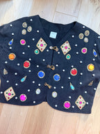 Quirky Vintage 1980s Black Cardigan with Jewels | Alice in Wonderland Inspired