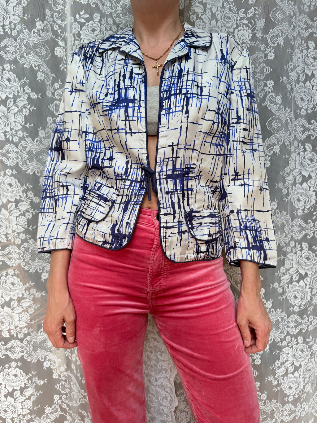 Vintage 1970s Carnegie Artsy Blue and White Jacket