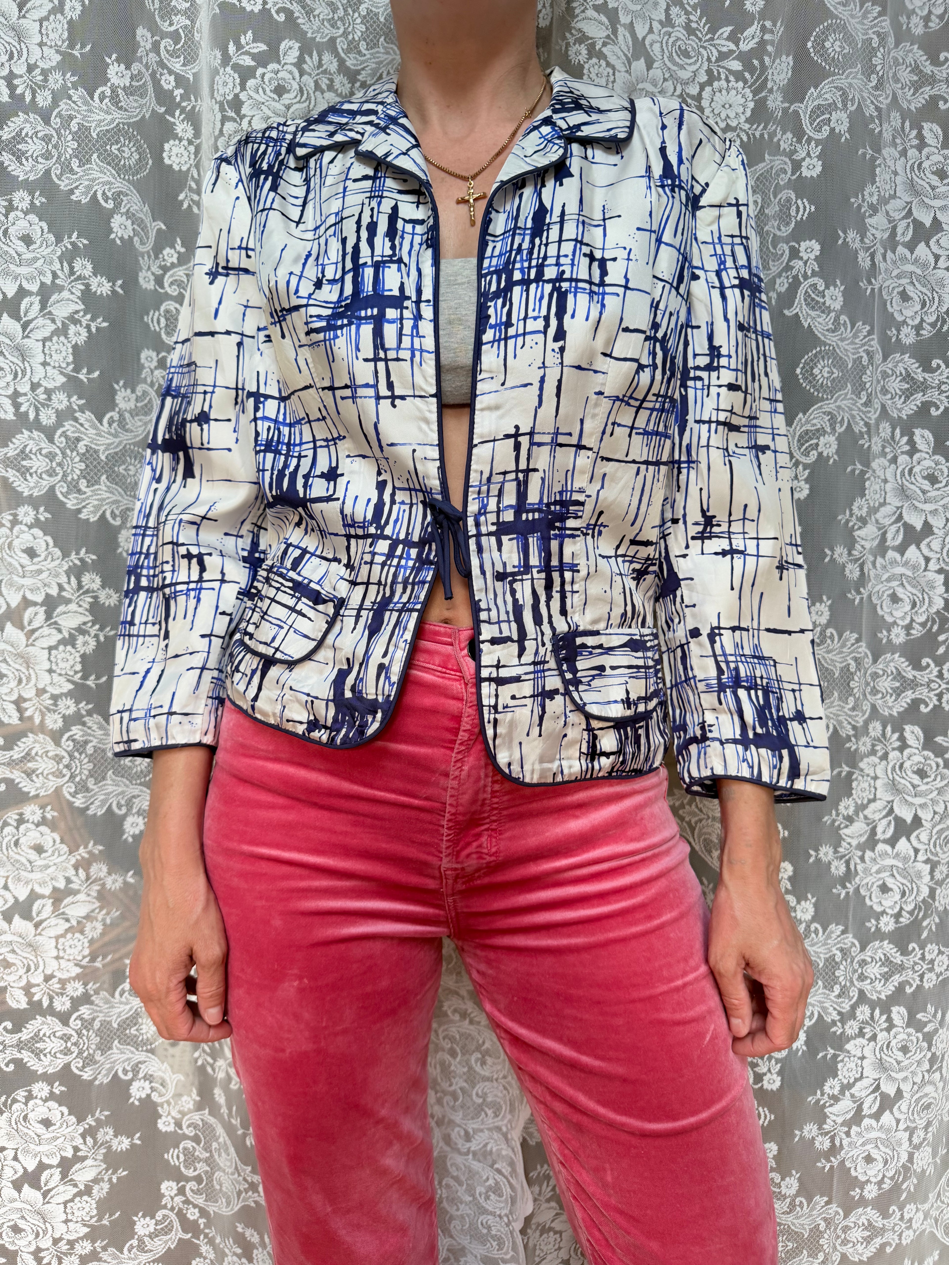 Vintage 1970s Carnegie Artsy Blue and White Jacket