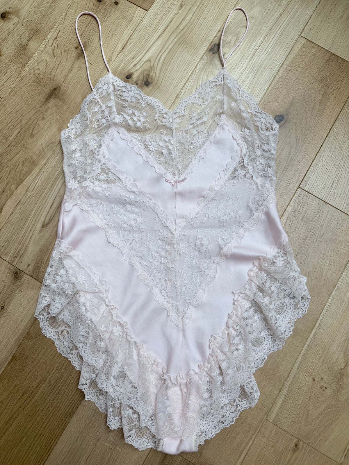 Vintage 1970s David Nieper Pink Lace Teddy Lingerie