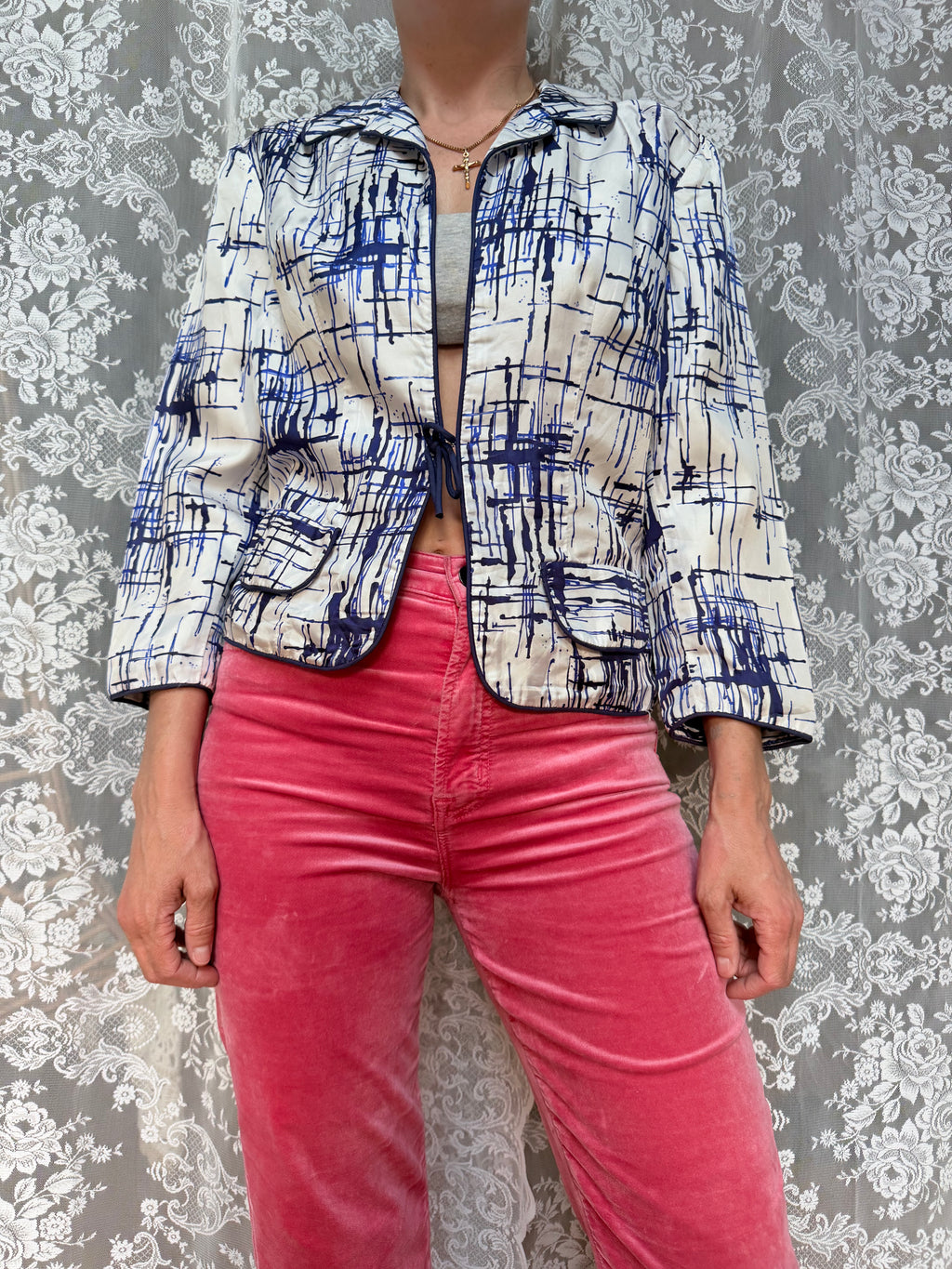 Vintage 1970s Carnegie Artsy Blue and White Jacket