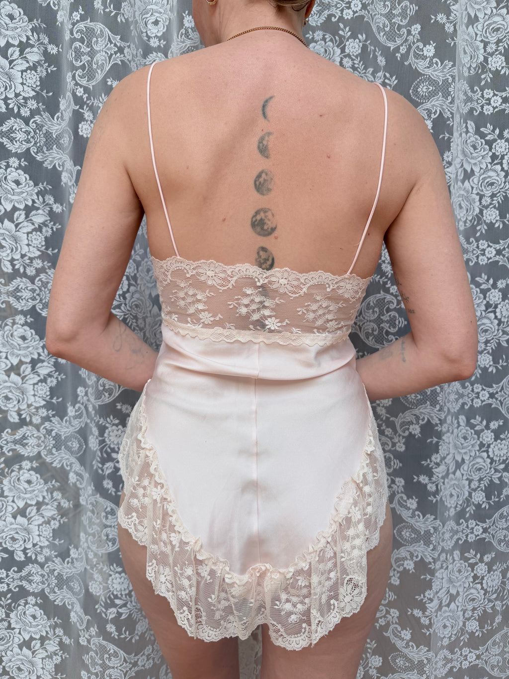 Vintage 1970s David Nieper Pink Lace Teddy Lingerie