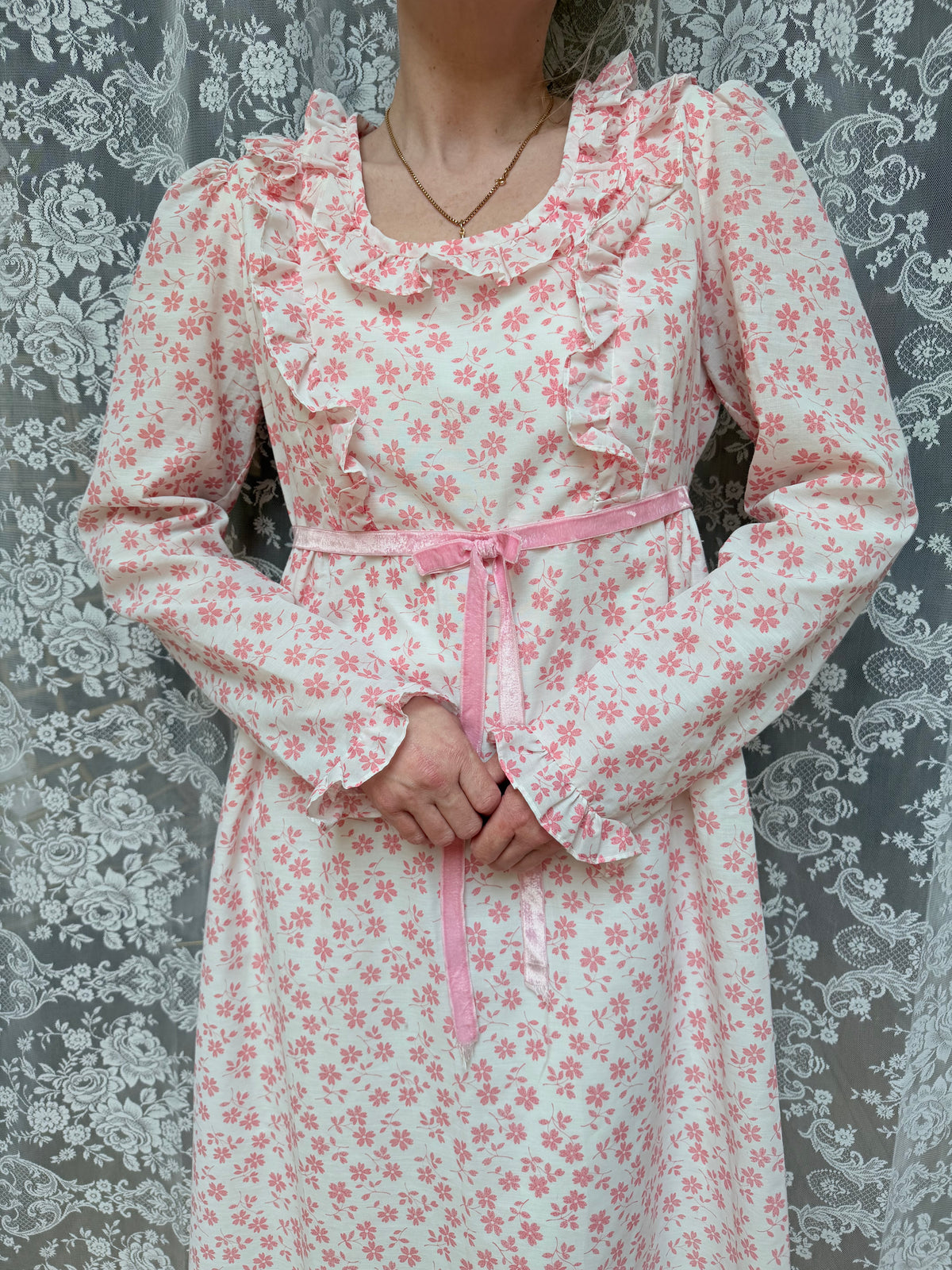 Vintage 1970s Vintage Quad Pink Prairie Dress