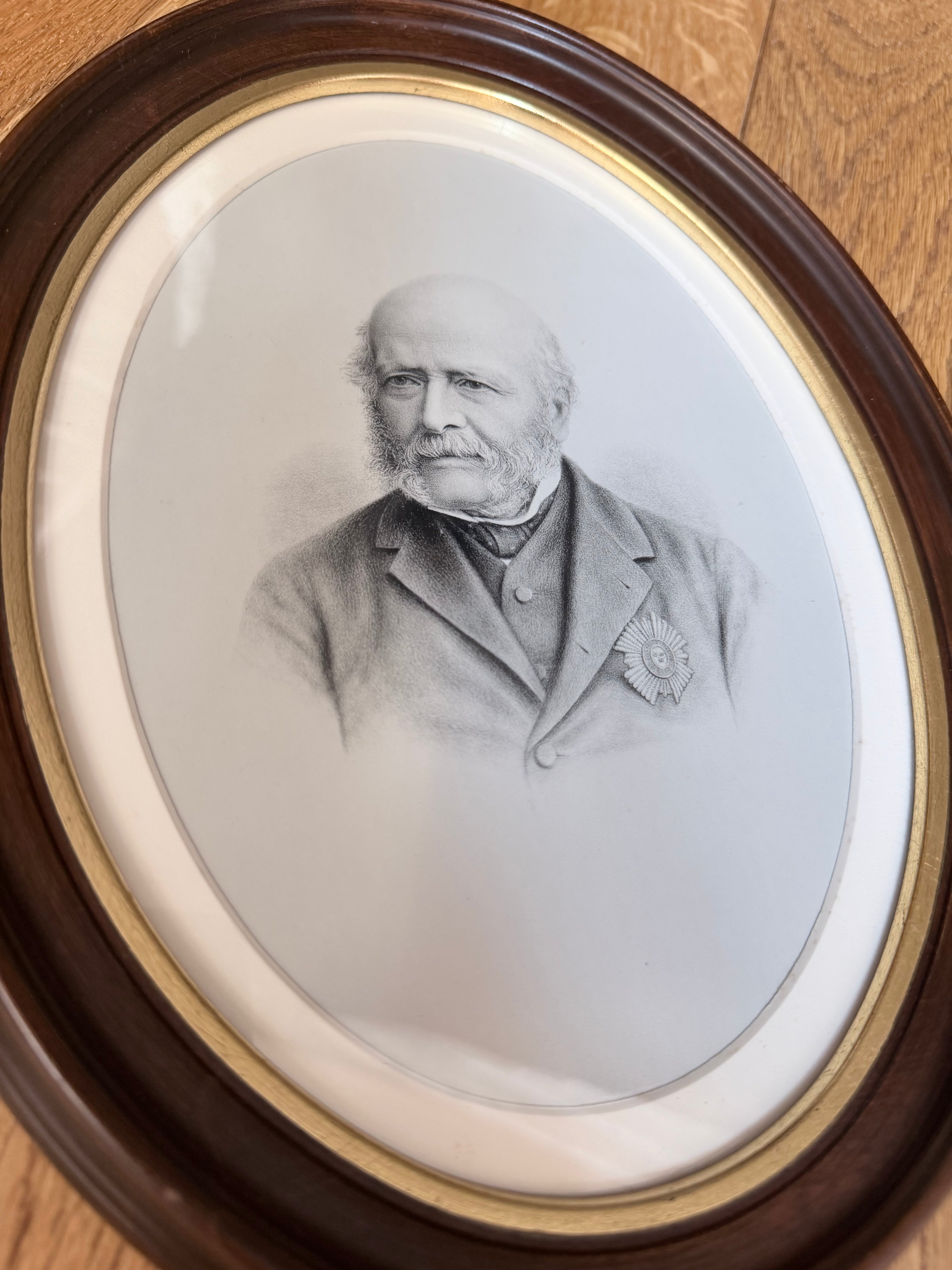 Antique Victorian Lithograph Portrait of Sir John Francis Davis | With Family Providence