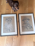 Pair of Beautiful Original Signed 1967 Charcoal Portrait Drawings