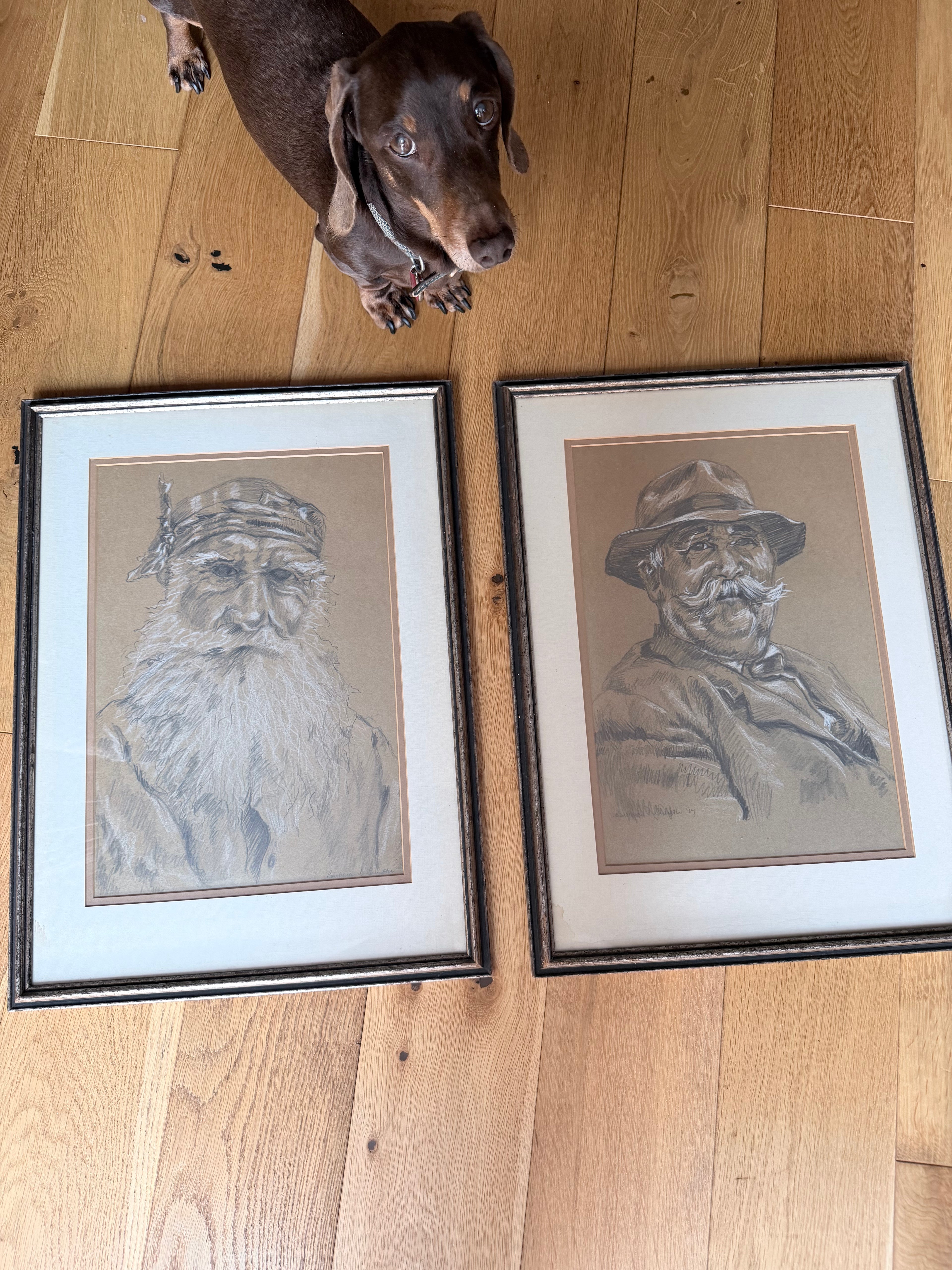 Pair of Beautiful Original Signed 1967 Charcoal Portrait Drawings