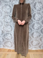 Vintage 1970s Brown Velvet Prairie Maxi Dress