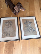 Pair of Beautiful Original Signed 1967 Charcoal Portrait Drawings