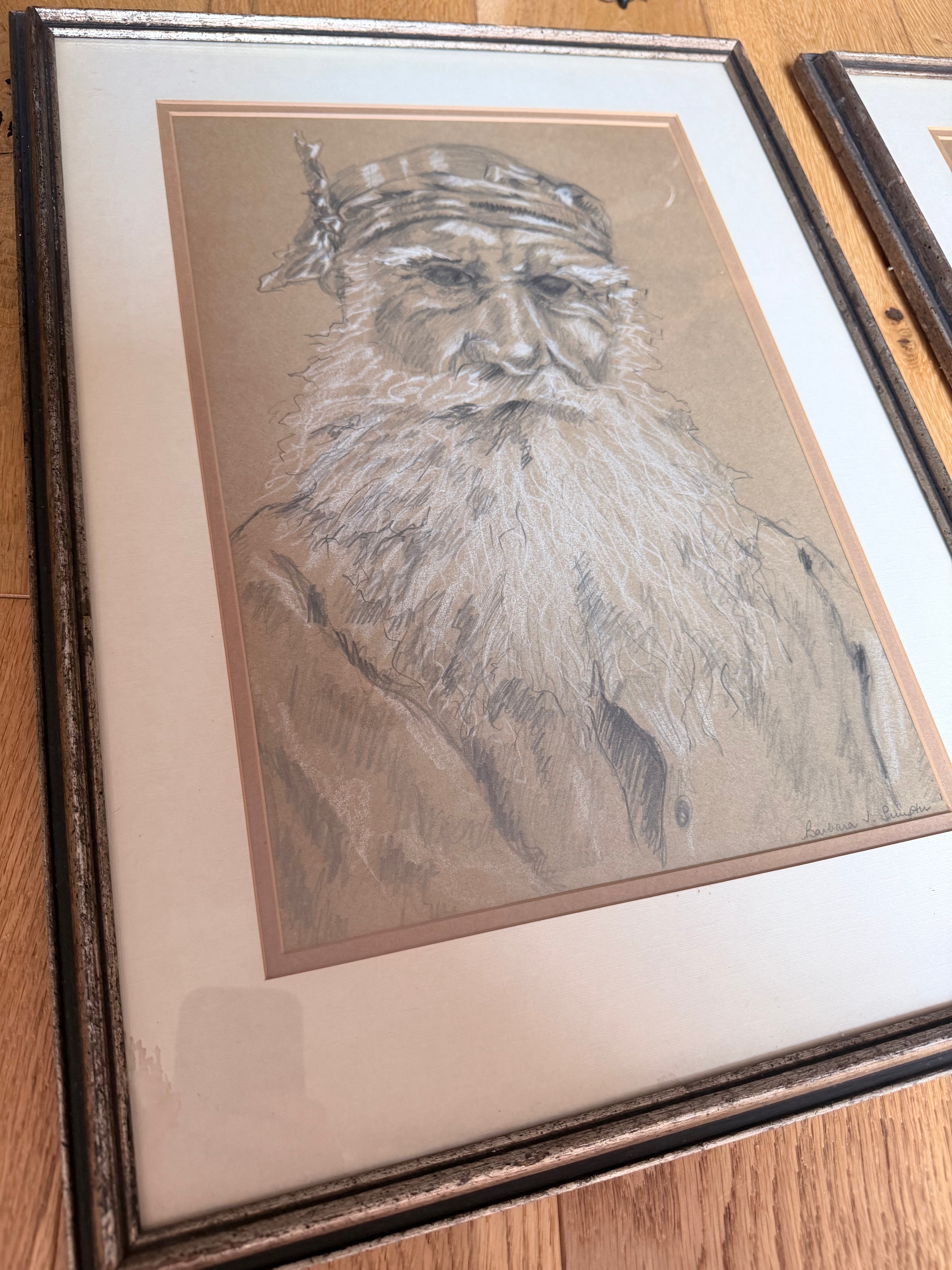 Pair of Beautiful Original Signed 1967 Charcoal Portrait Drawings