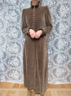 Vintage 1970s Brown Velvet Prairie Maxi Dress