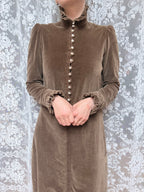 Vintage 1970s Brown Velvet Prairie Maxi Dress