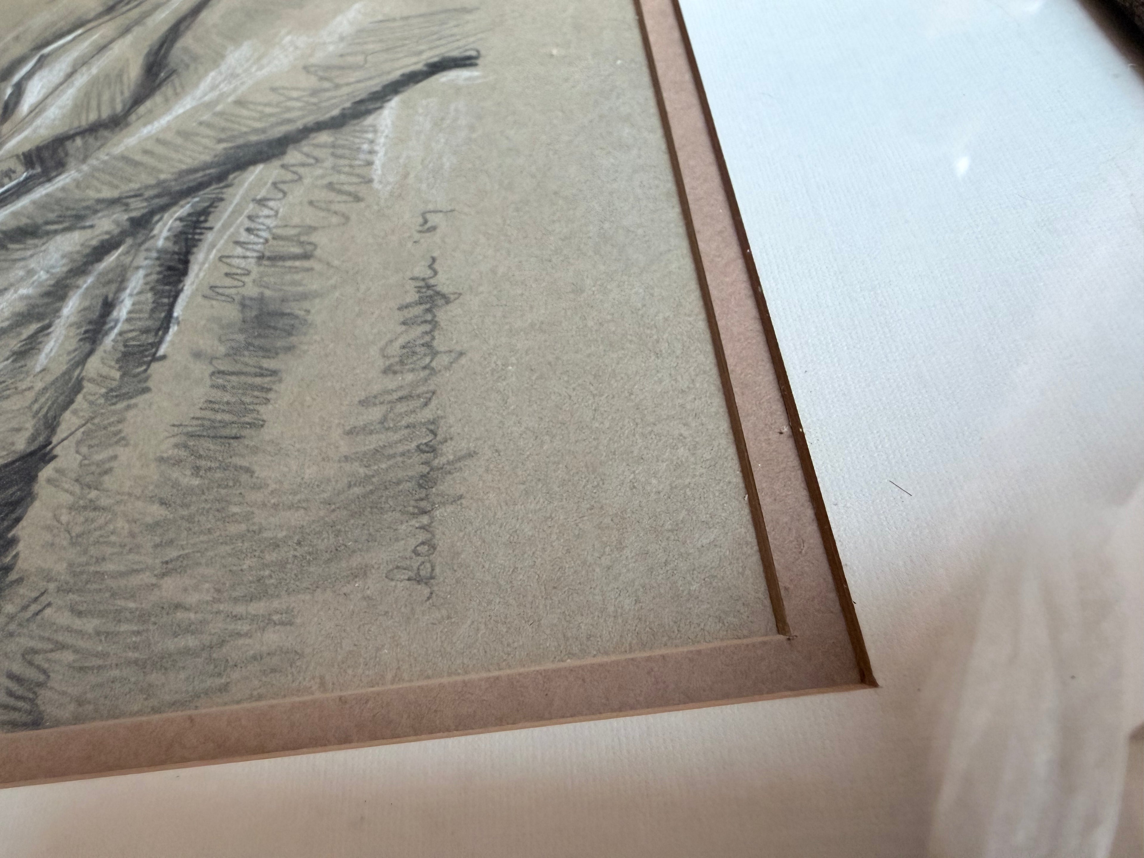 Pair of Beautiful Original Signed 1967 Charcoal Portrait Drawings