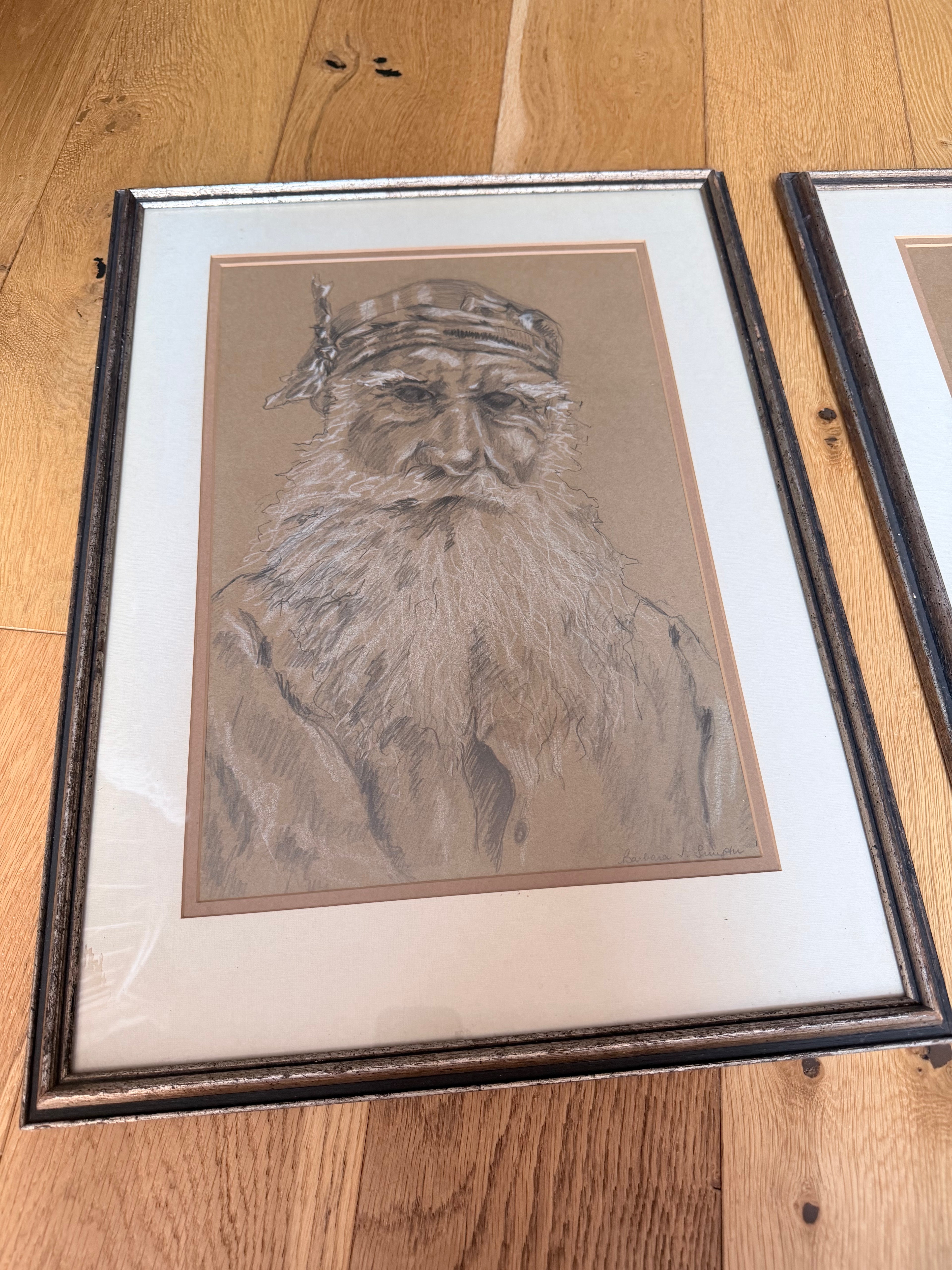Pair of Beautiful Original Signed 1967 Charcoal Portrait Drawings