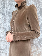 Vintage 1970s Brown Velvet Prairie Maxi Dress