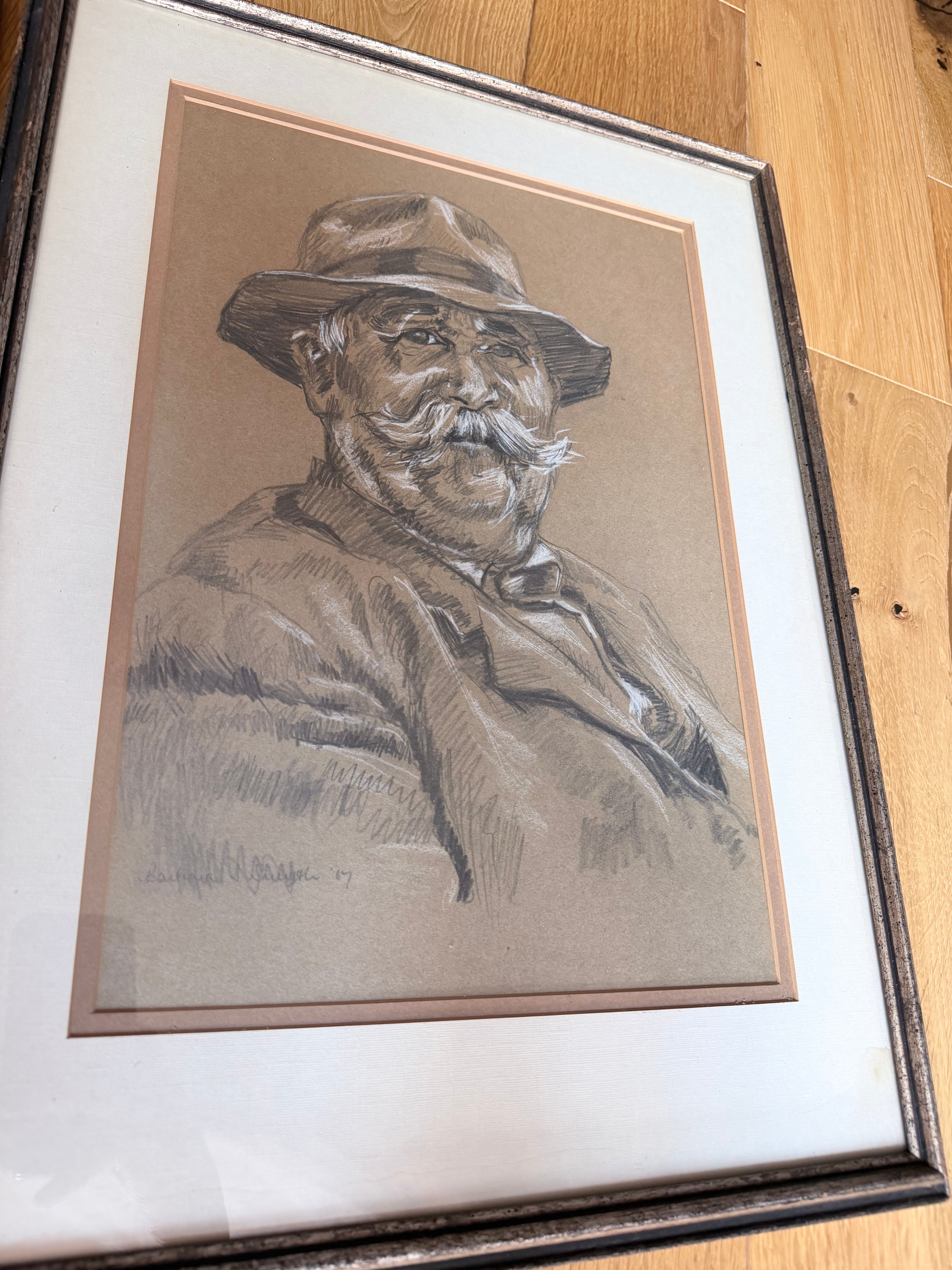 Pair of Beautiful Original Signed 1967 Charcoal Portrait Drawings