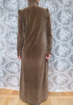 Vintage 1970s Brown Velvet Prairie Maxi Dress