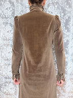 Vintage 1970s Brown Velvet Prairie Maxi Dress