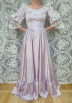 Vintage 1970s Lilac Lace Ruffle Sleeve Prairie Dress | Beauty and the Beast Ballgown