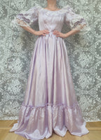 Vintage 1970s Lilac Lace Ruffle Sleeve Prairie Dress | Beauty and the Beast Ballgown