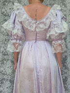 Vintage 1970s Lilac Lace Ruffle Sleeve Prairie Dress | Beauty and the Beast Ballgown