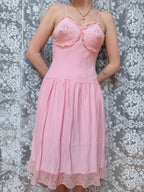 1950s Baby Pink Rayon Slip Dress Embroidered Nightdress