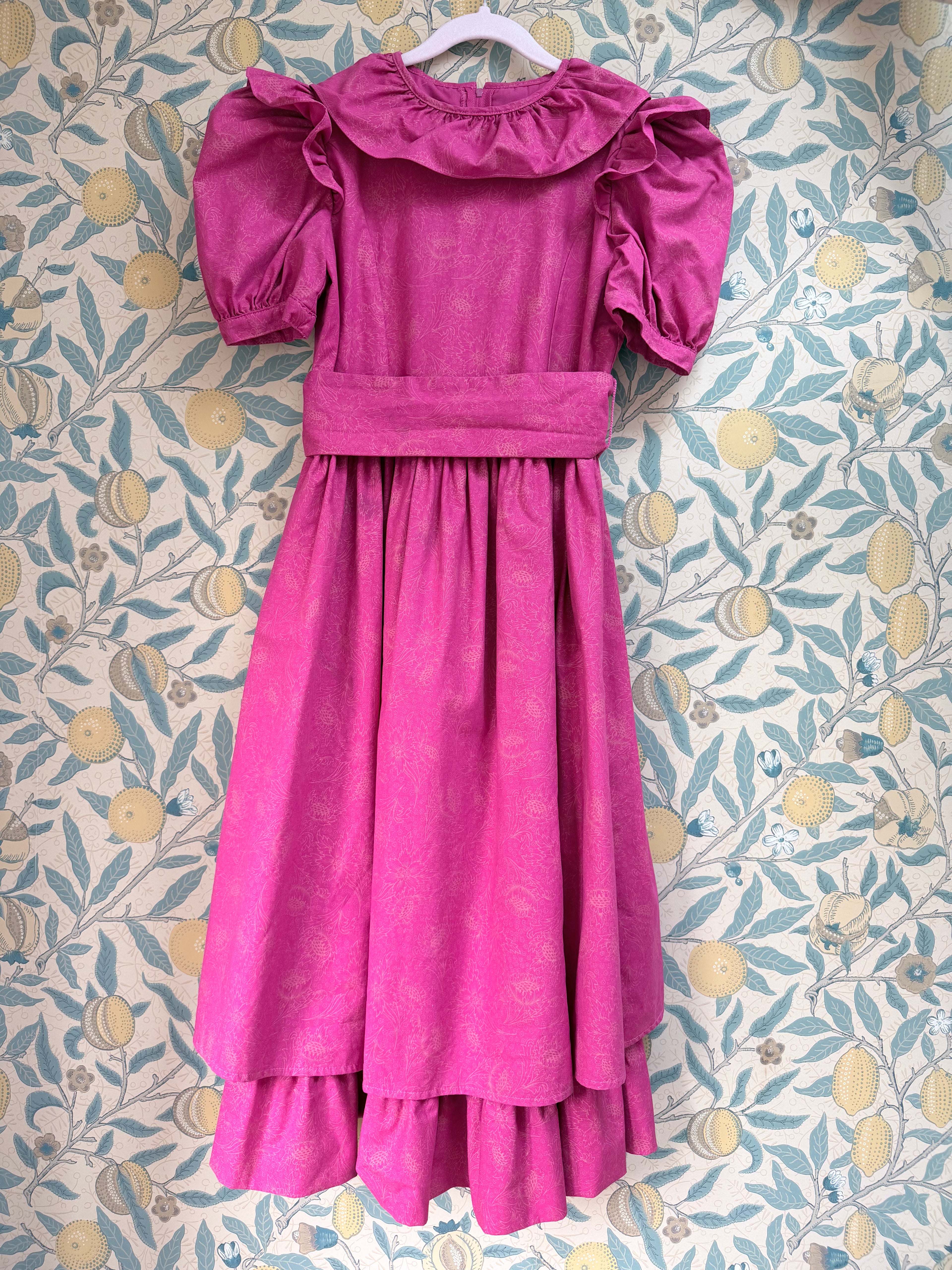 Vintage 1980s Laura Ashley Bright Fuchsia Prairie Bridesmaid Dress