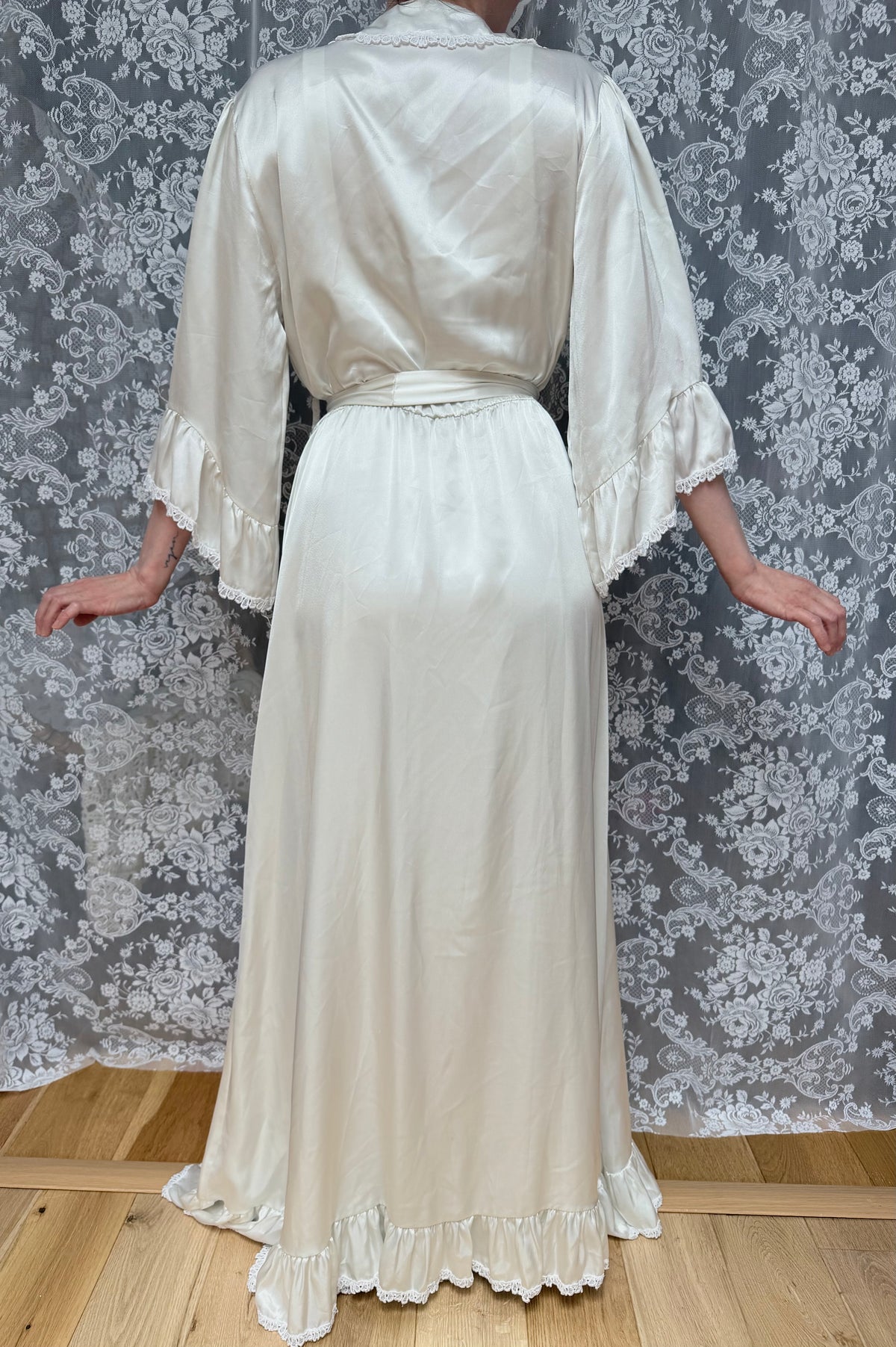 Vintage Satin Negligee & Bell Sleeve Gown Set