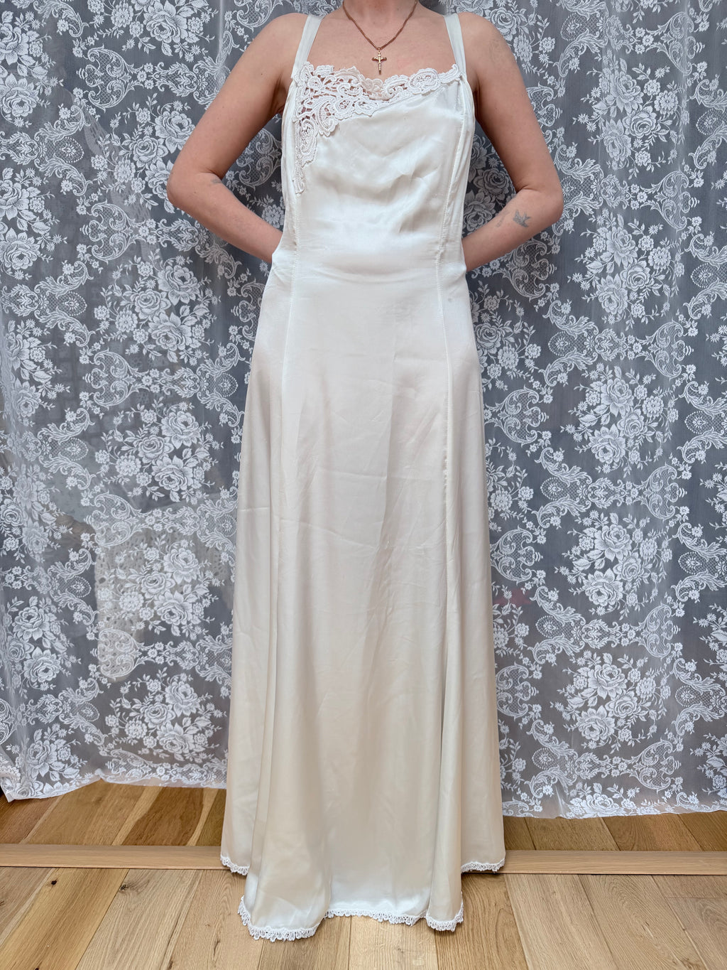 Vintage Satin Negligee & Bell Sleeve Gown Set