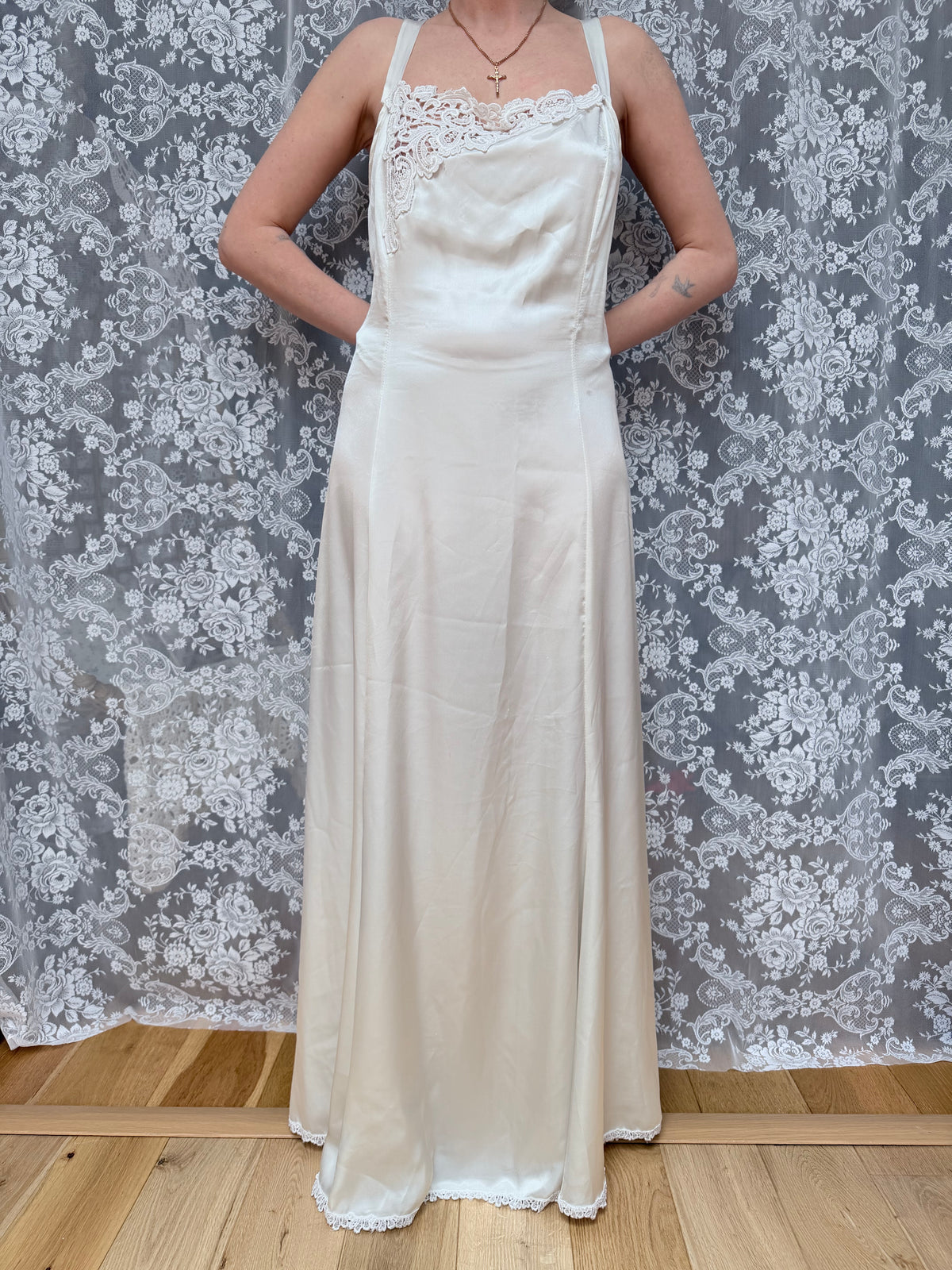 Vintage Satin Negligee & Bell Sleeve Gown Set