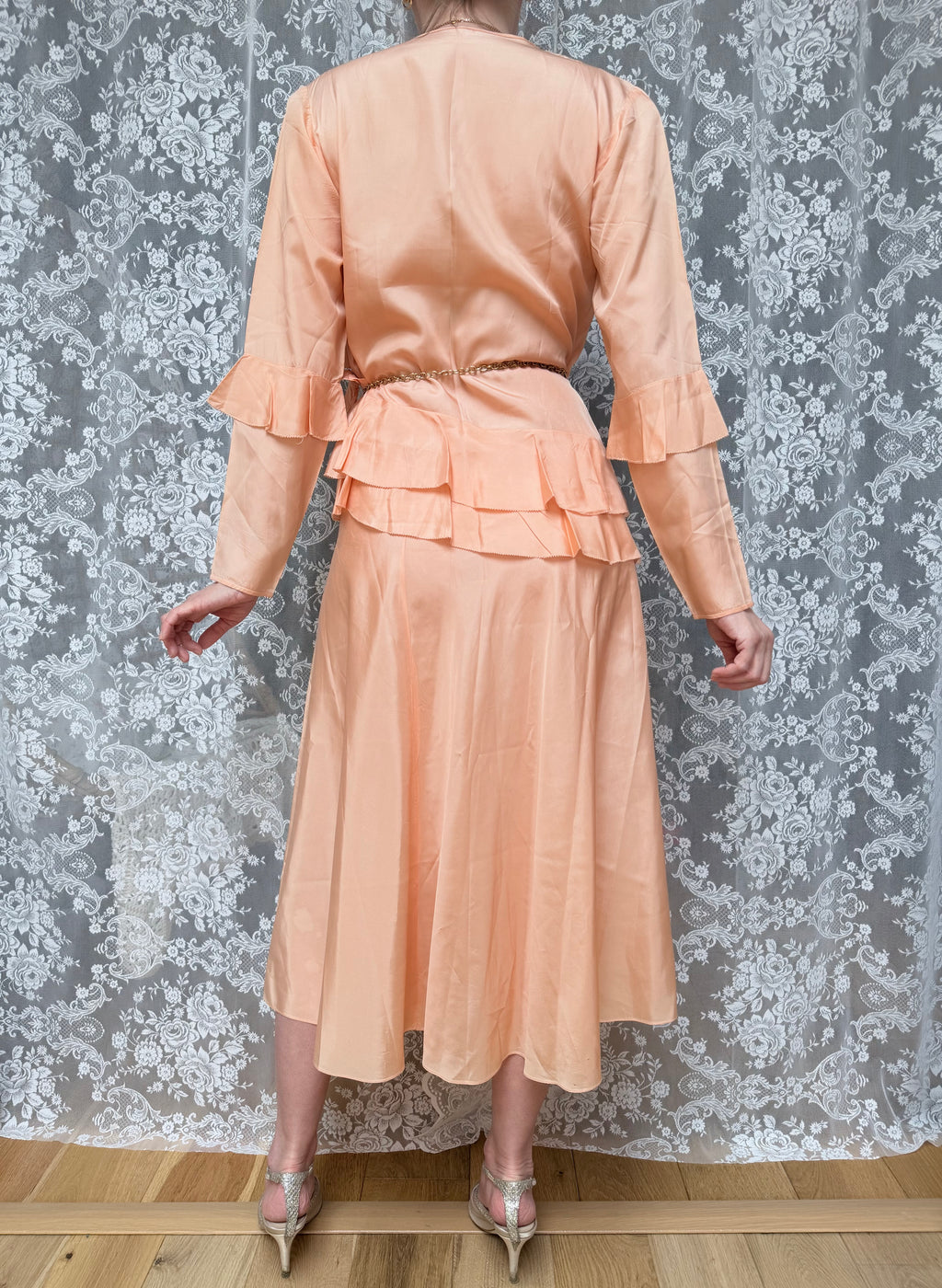 Vintage 1930s Handmade Peach Ruffled Day Dress