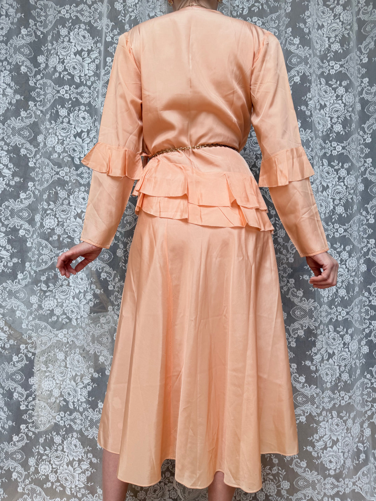 Vintage 1930s Handmade Peach Ruffled Day Dress