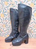 Authentic 1960s/70s Classic Black Genuine Leather Go-Go Boots