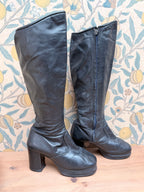 Authentic 1960s/70s Classic Black Genuine Leather Go-Go Boots