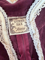 Vintage 1970s Gunne Sax Burgundy Velvet Prairie Dress