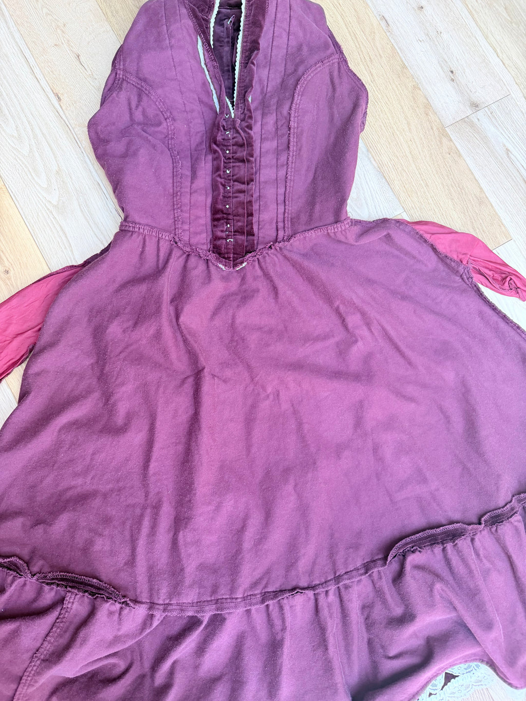Vintage 1970s Gunne Sax Burgundy Velvet Prairie Dress