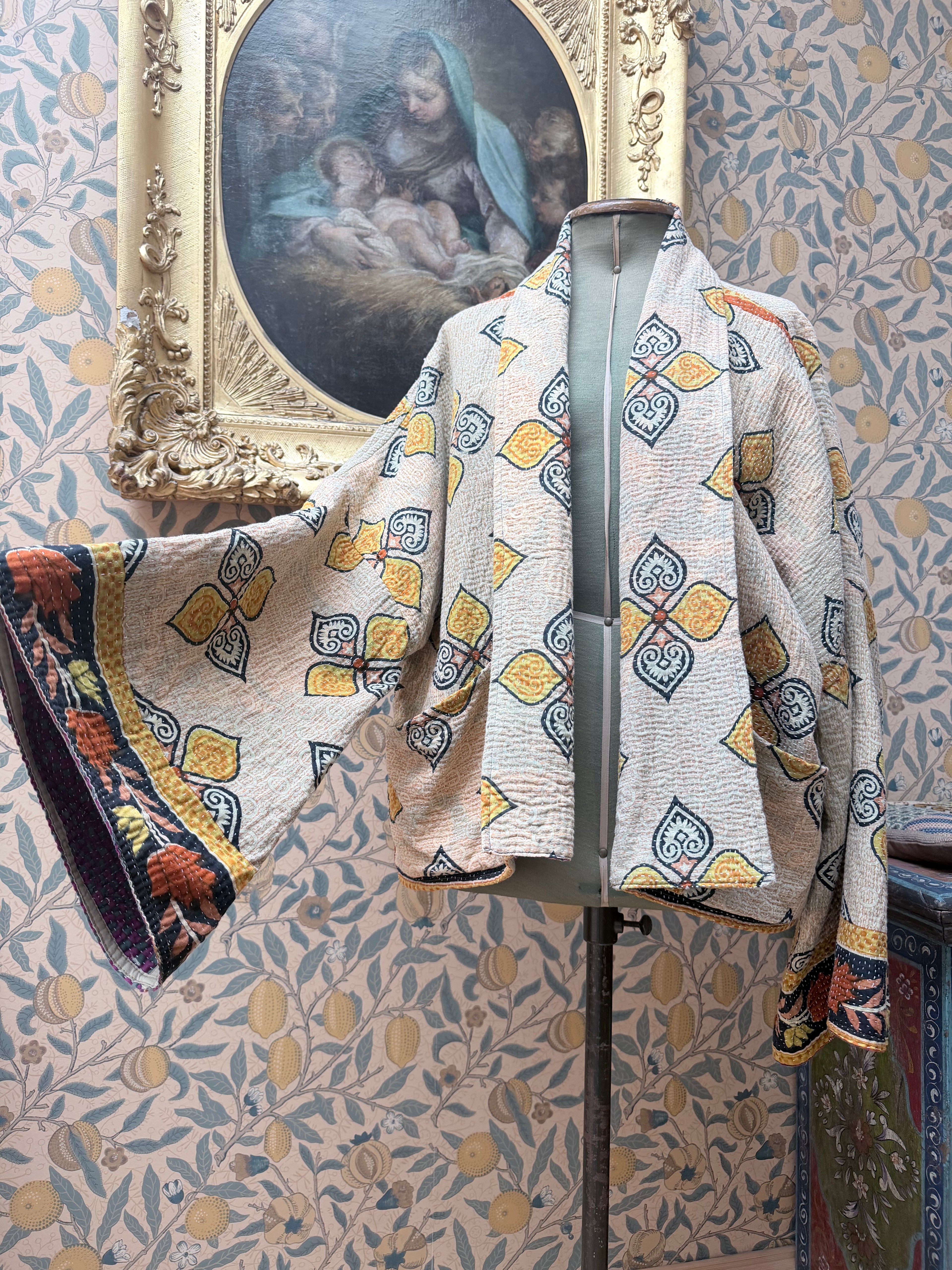 Vintage Cotton Bell Sleeve Kantha Jacket | Woodstock #1