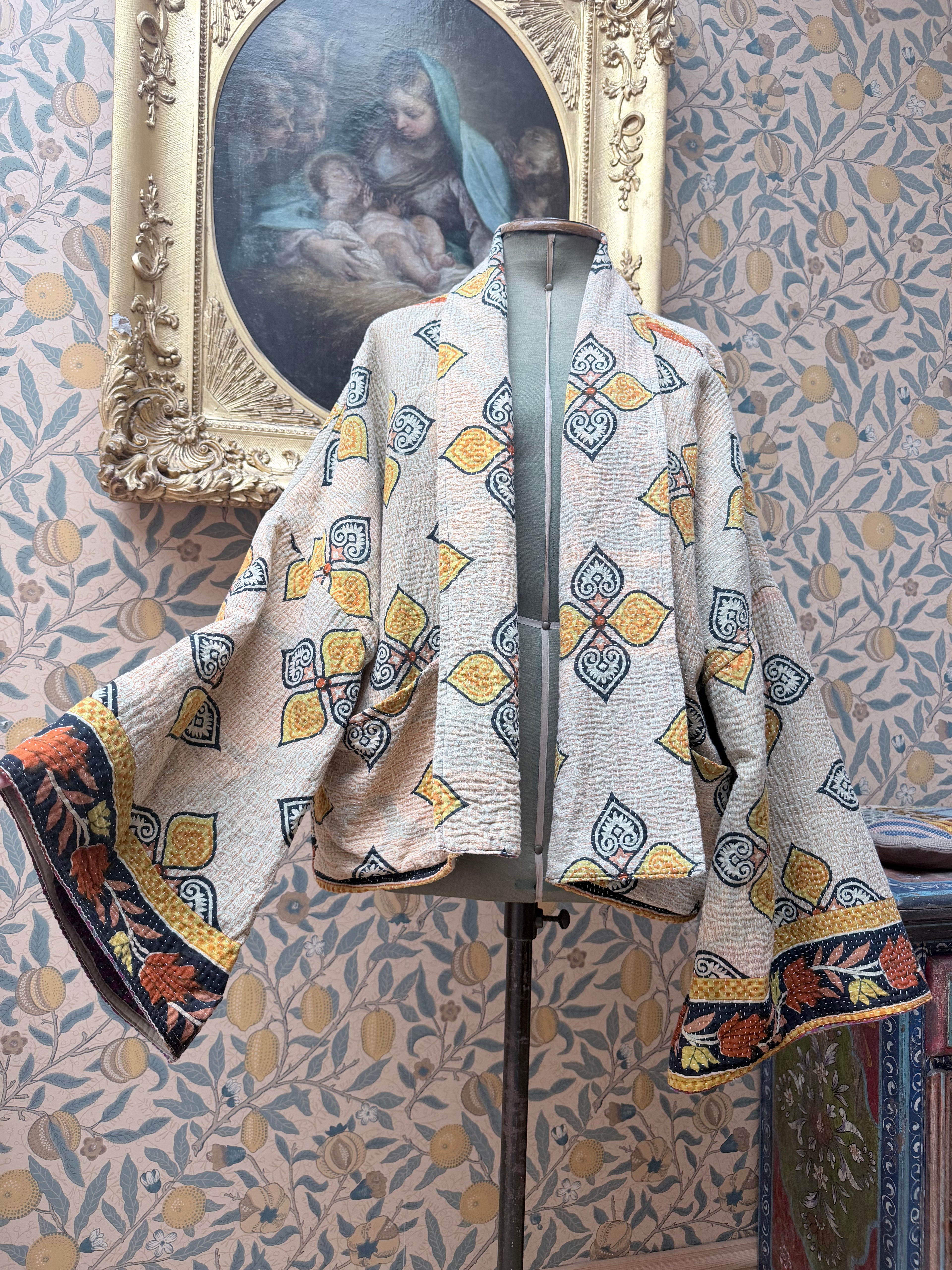 Vintage Cotton Bell Sleeve Kantha Jacket | Woodstock #1