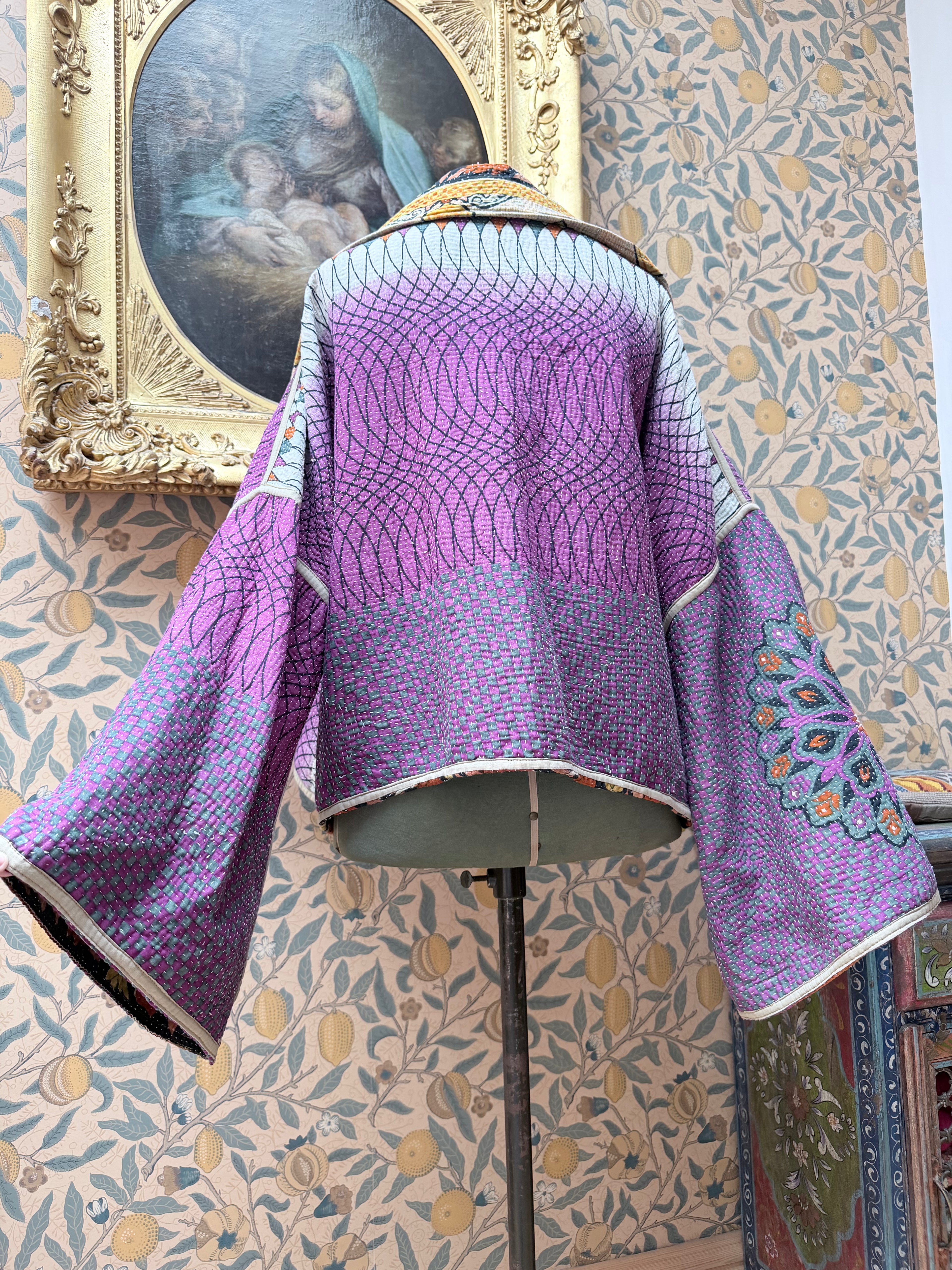 Vintage Cotton Bell Sleeve Kantha Jacket | Woodstock #1