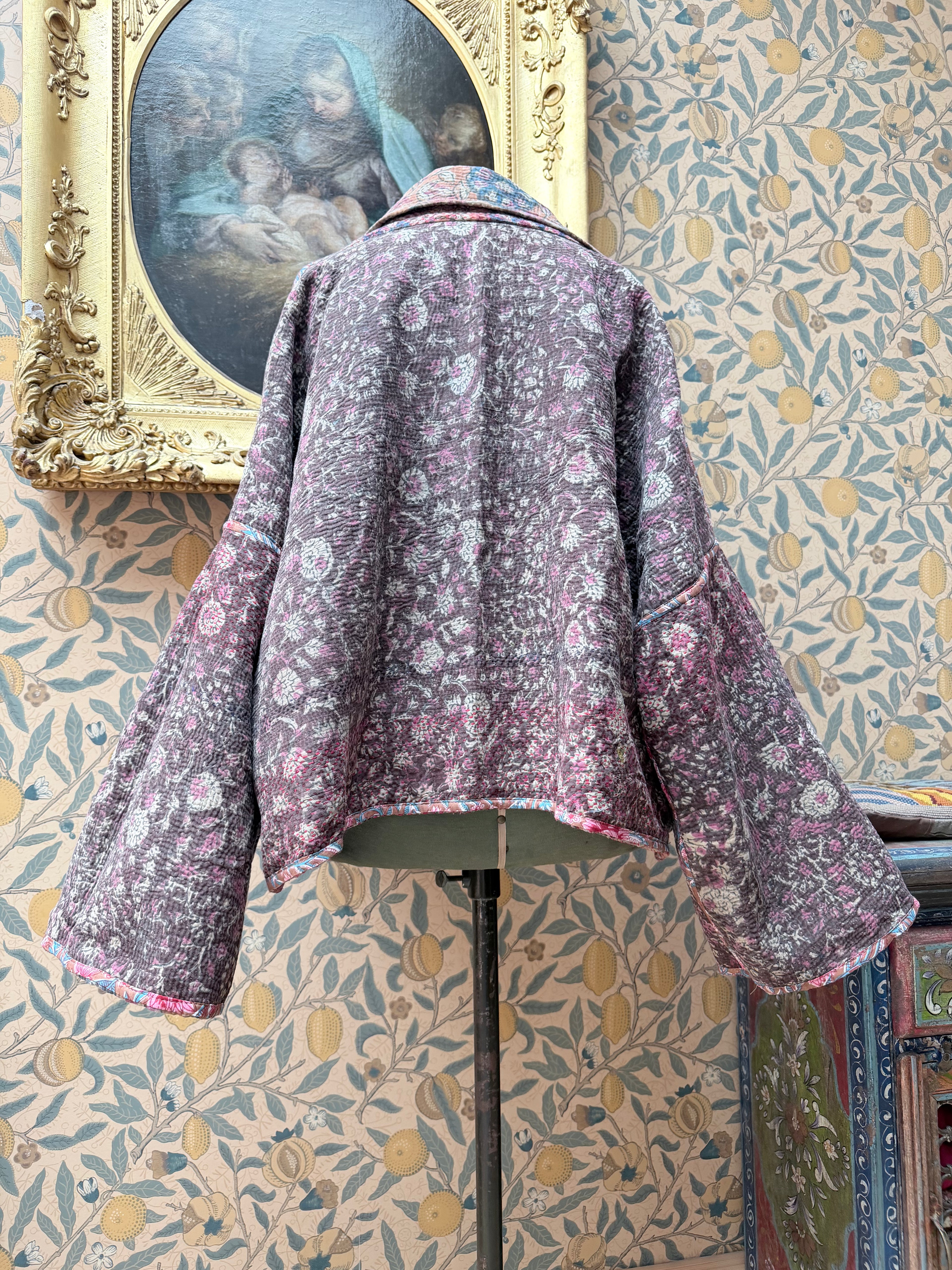Vintage Cotton Bell Sleeve Kantha Jacket | Woodstock #2