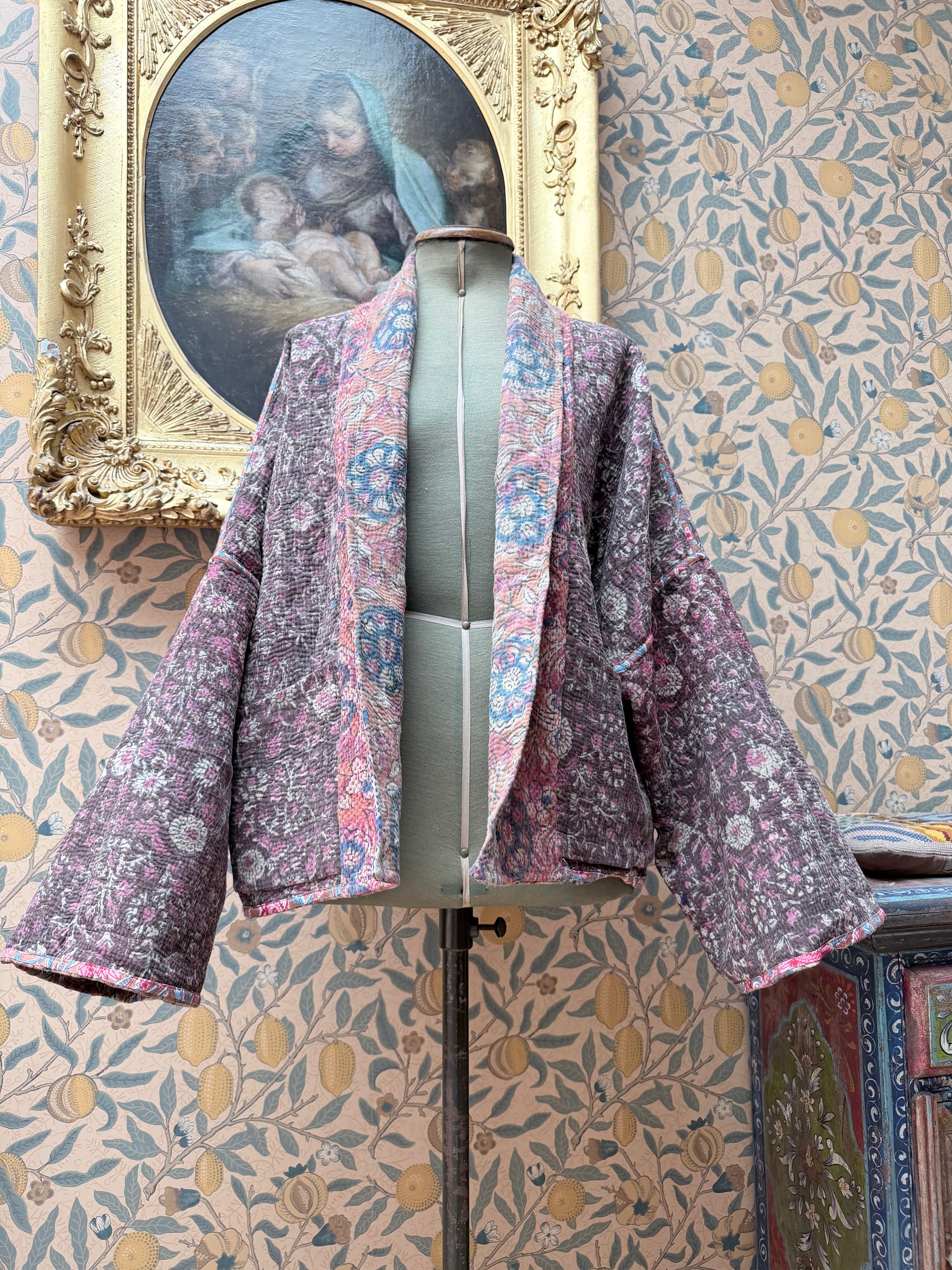 Vintage Cotton Bell Sleeve Kantha Jacket | Woodstock #2