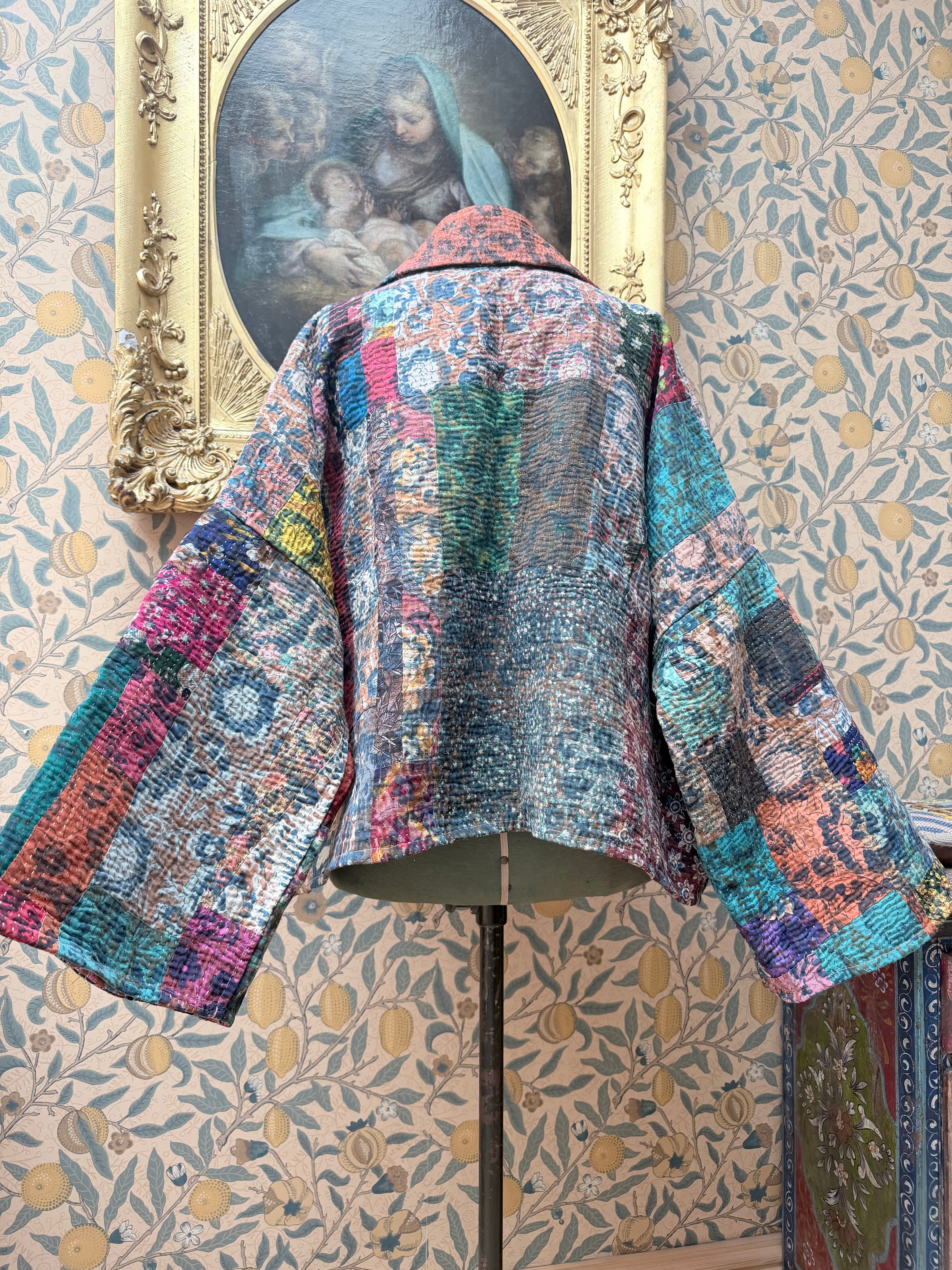 Vintage Cotton Bell Sleeve Kantha Jacket | Woodstock #4