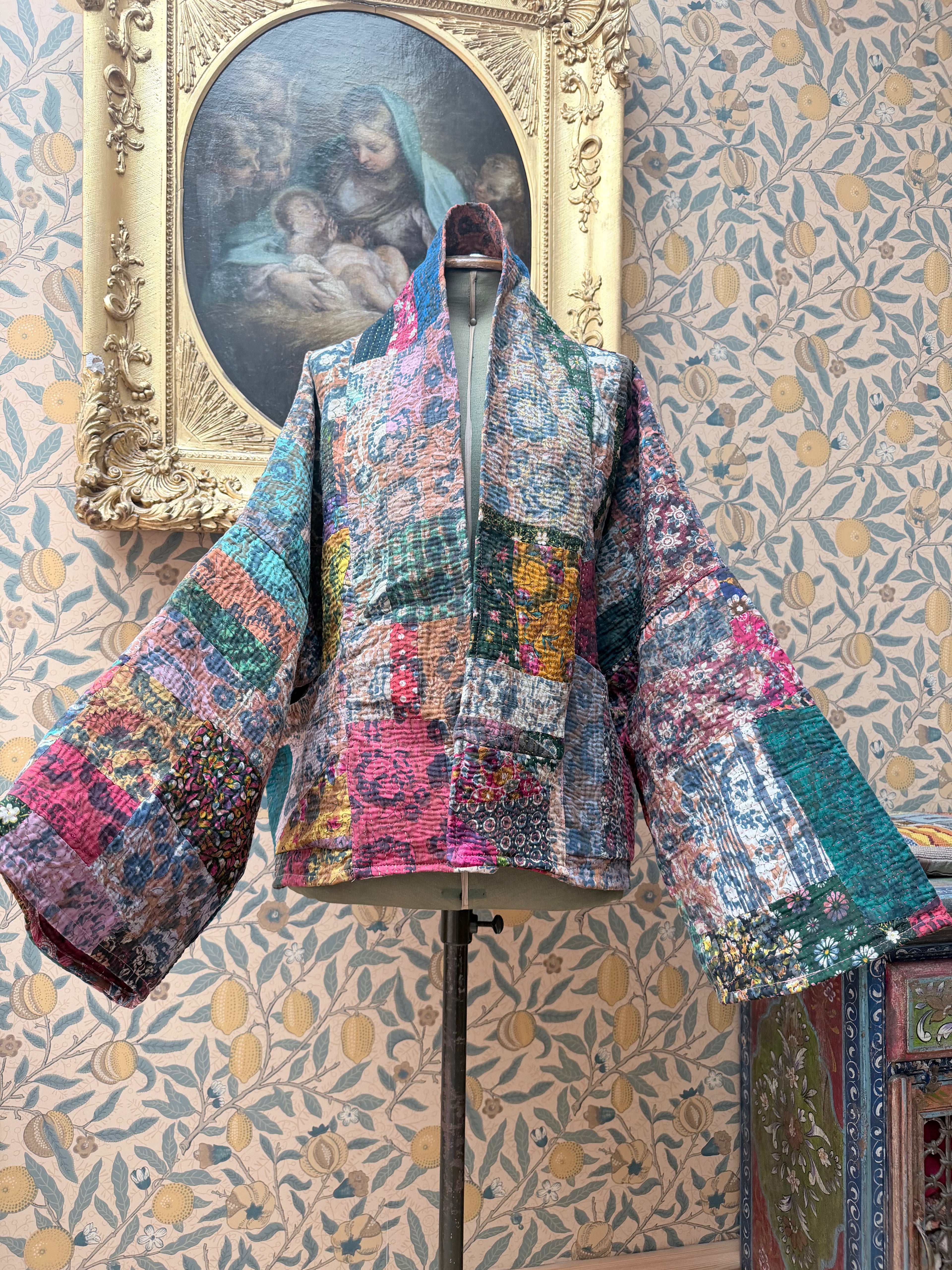 Vintage Cotton Bell Sleeve Kantha Jacket | Woodstock #4