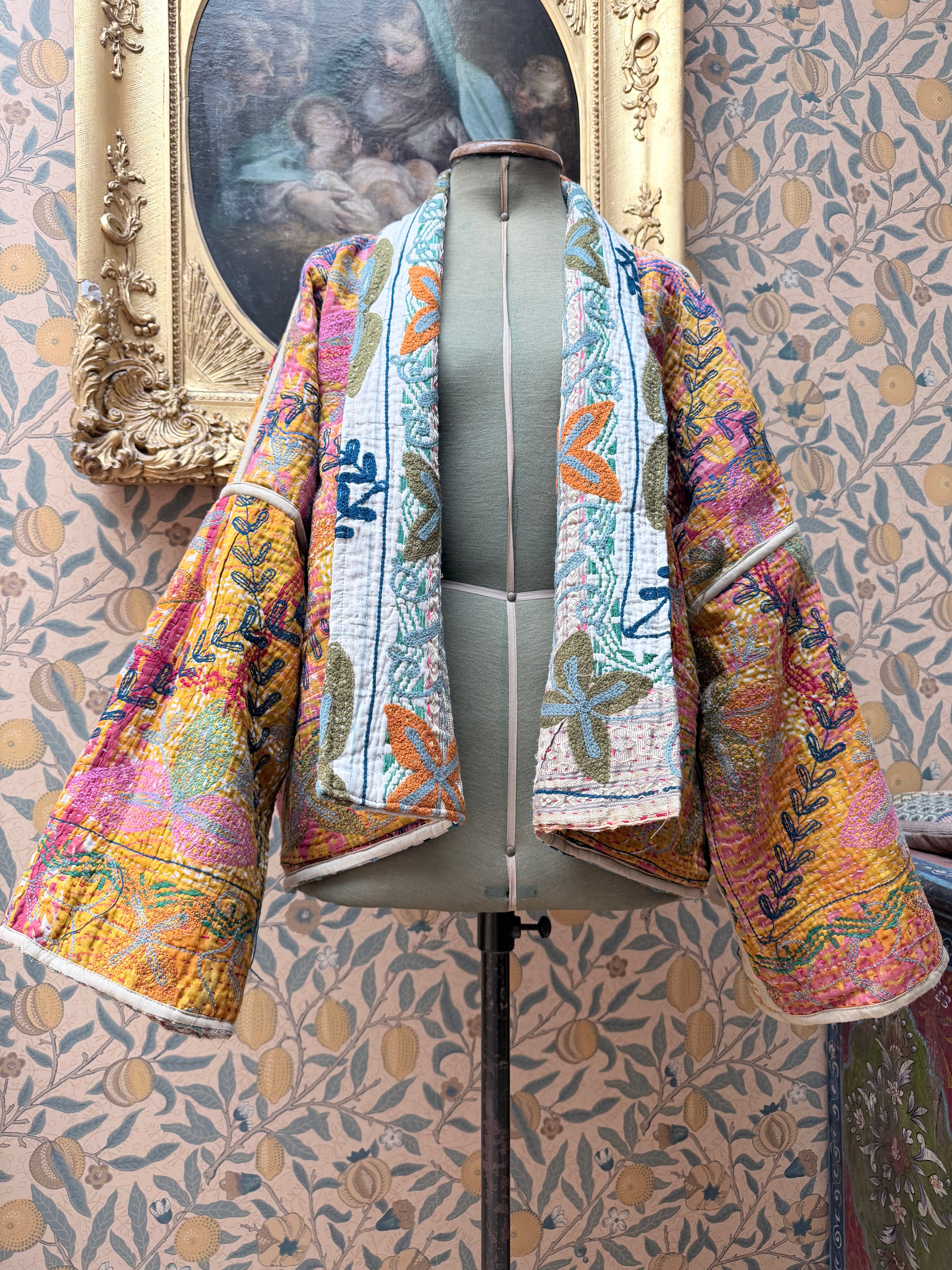 Vintage Cotton Bell Sleeve Kantha Jacket | Woodstock #5