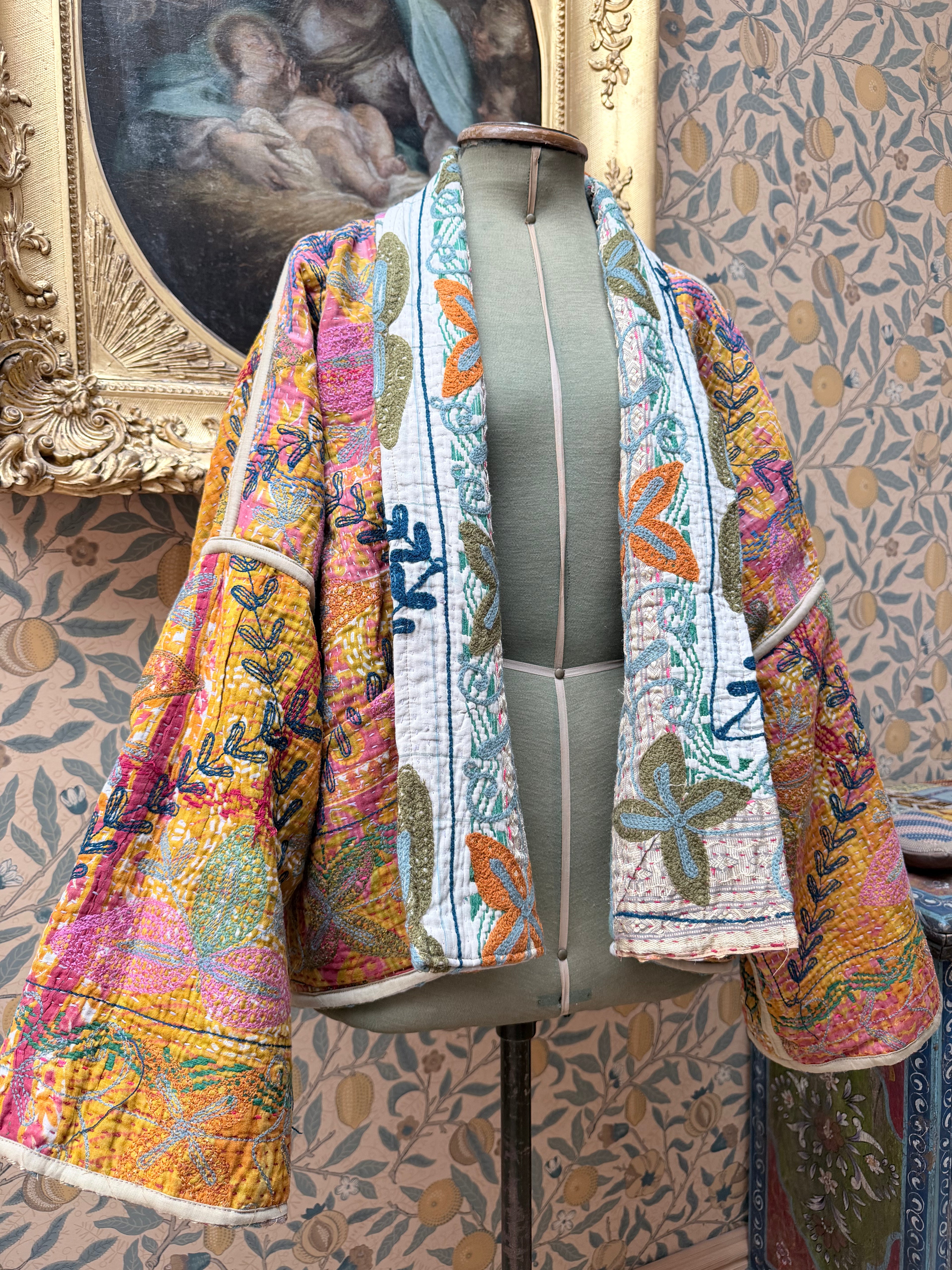 Vintage Cotton Bell Sleeve Kantha Jacket | Woodstock #5